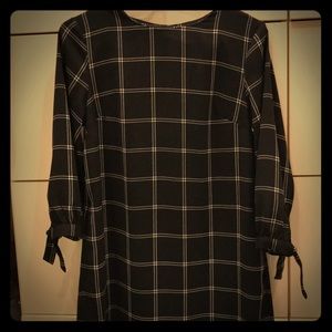 Black and white plaid shift dress